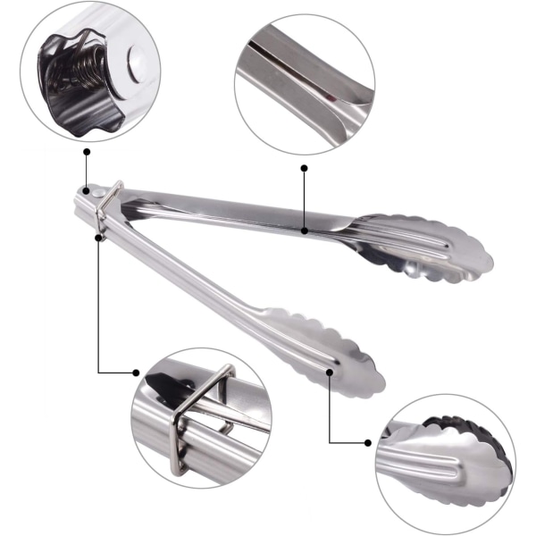 Mini rustfrie serveringstenger i rustfritt stål, små metalltenger for servering av mat, matlaging, salat, grilling (7 tommer, 3 stk.)