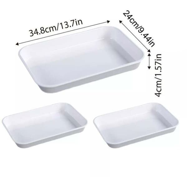 Rektangulær hvid plastserveringsbakke til pålæg/charcuteri