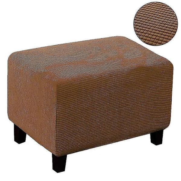 Mjuk Polyester Stretch Rutig Jacquard Ottoman Överdrag Modern Rektangulär Fotpall S Brown