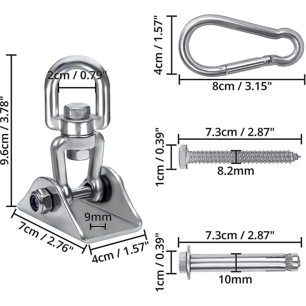 Heavy Duty Hanging Ceiling Hook - 360 Rotatable Stainless Steel Hook With Screws - 400kg Load