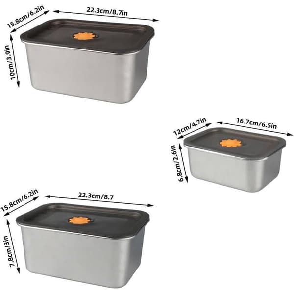 Matbehållare i rostfritt stål - DOK - 3 delar - 1000ml - 2000ml - 3000ml - Stapelbar - Lufttätt lock