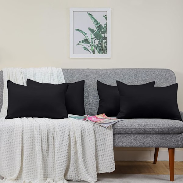 Tyynynpäälliset 4 kpl - Normaali koko 50x75 cm - 100% Harjattu Mikrokuitu Tynynpäälliset Kirjekuorilukolla - Ryppy-, Haalistumis- ja Tahrankestäviä Tynynpäälliset Black 50 X 75 (Pack of 4)