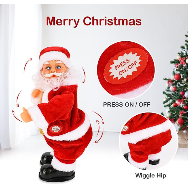 Ny, lämplig elektrisk gunga Hip Santa, musikalisk tomte leksak Batteridriven sjungande och dansande tomte