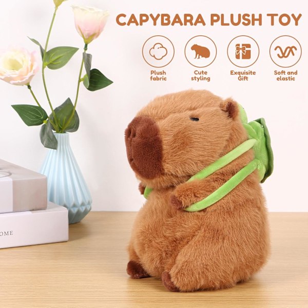 Eummy Capybara Plyslegetøj 23cm Simulation Capybara Bærer Skildpadde Rygsæk Realistisk Blød Capybara Legetøj Sød Gnaver Stoppet Dyr Dukke