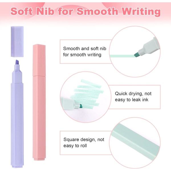 Pastel Highlighters, 12 stk. Morandi farve highlighter penne, bløde mejselspids bibel tekstmarker markeringspenne, notesbøger, skoleartikler.