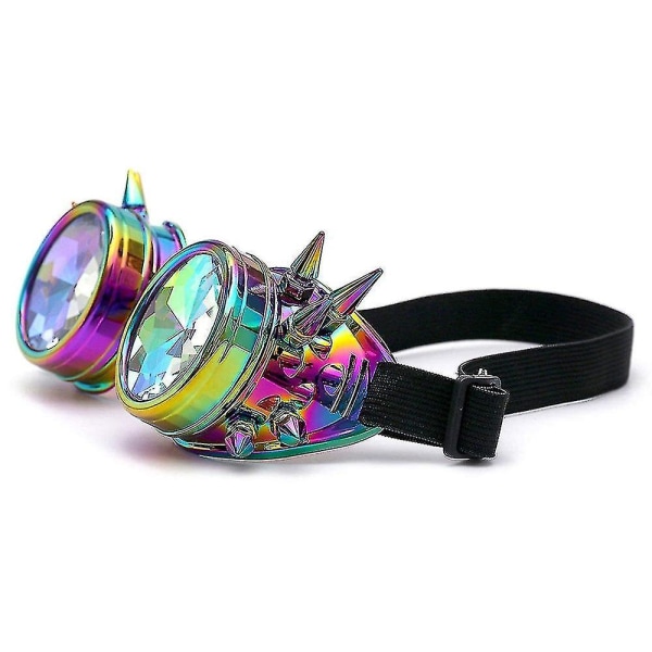 Vintage Rainbow Crystal Bling Briller Kalejdoskop Goth Nitter Kalejdoskop Steampunk Goggles