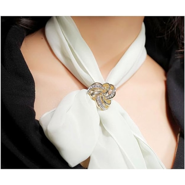 Elegant modern enkel design trippelring för kvinnor Diamante Metallic sidenscarves Clip Scarf Ring Chiffongspänne (silver)