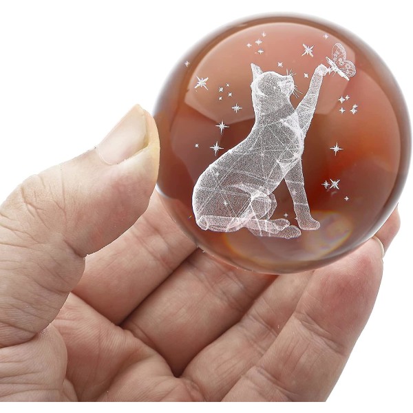 3d Kristallkula Laser Kattfigur Glas Pappersviktboll med ställ Kattpresenter till kattälskare Kvinnor Kattprydnader för kattälskare
