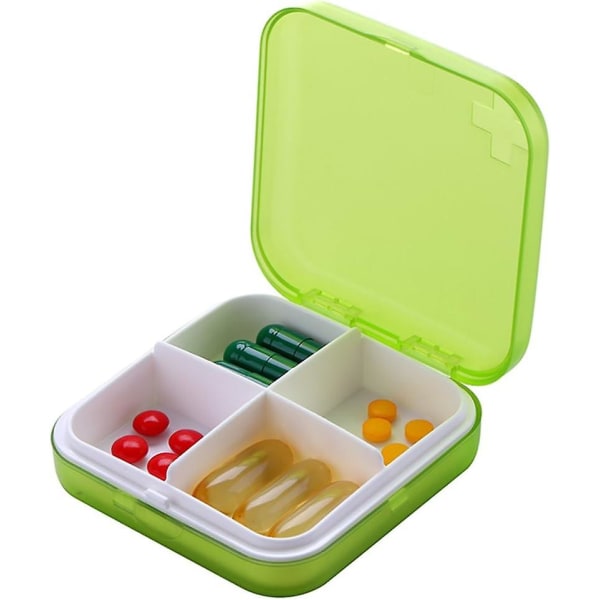 Pill Organizer - Bärbar Pill Box Liten Pill Box för handväska eller ficka Utmärkt Pill Organizer (grön, 4 fack)