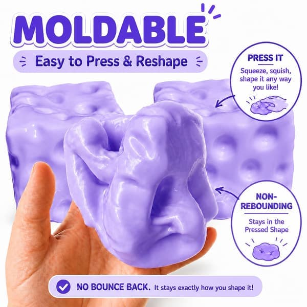 2-pak lilla ost Squishy klemmelegetøj, blødt formbart uden at springe tilbage, vaselinefyldt ostefidgetlegetøj, sensorisk skrivebordslegetøj, sjov nyhedsartikel 2 Pack/Light Purple