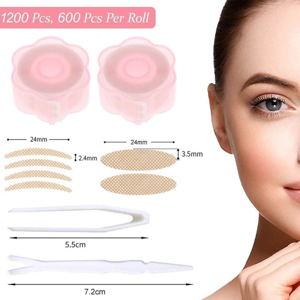 1200 Pcs Eyelid Tape, Invisible Double Eyelid Lift Strips Instant Eyelid Stickers, Self-Adhesive Eye Tapes Fiber for Hooded Droopy Uneven Mono-eyelids