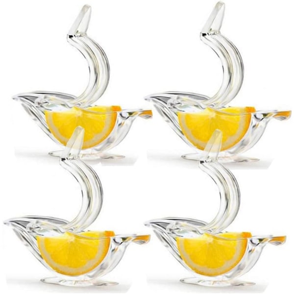 Fugleformet citronpresser, 4 stk. manuel citronpresser, akryl citronkilepresser, limepresser, citruspresser til appelsin, citron, lime, granatæble