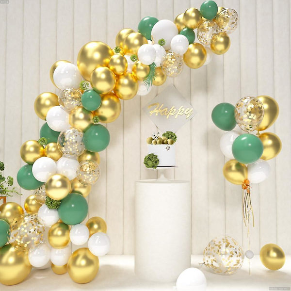 100 st olivgröna ballonger, vita guldballonger, guldkonfetti latexballonger för födelsedagar, bröllop, årsdagar, dop, babyshower