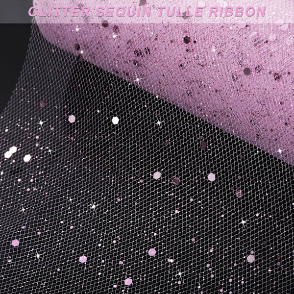 Tulle tyll rulle mjuk glitter mesh band spole med paljetter 6 tum 25 yards för DIY Tutu kjol båge bröllop dekoration bordslöpare rosa