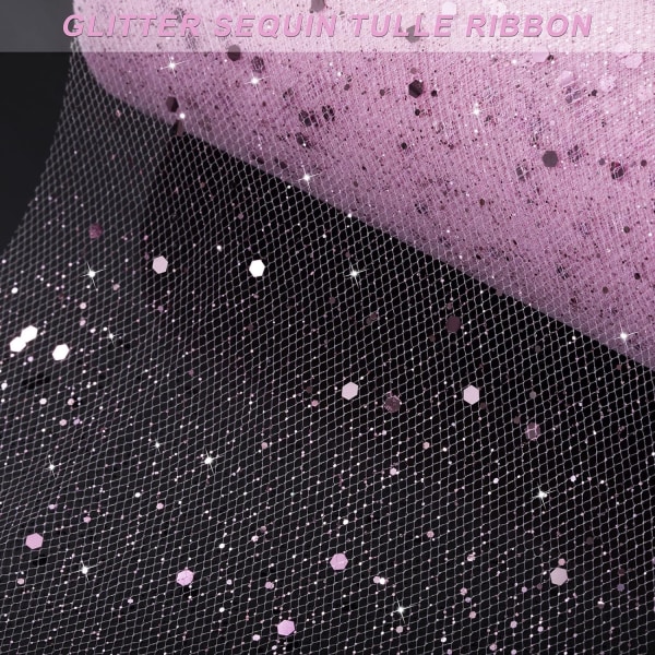 Tyll stoff båndrulle myk glitter mesh båndspole med paljetter 6 tommer 25 yards for DIY Tutu skjørt sløyfe bryllup dekorasjon bordløper rosa