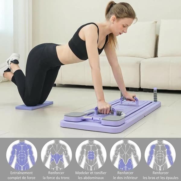 Pilatesbräda – Pilateskit, hopfällbar multifunktionell Pilatesbräda, 5-i-1 Pilatesbräda – Lila