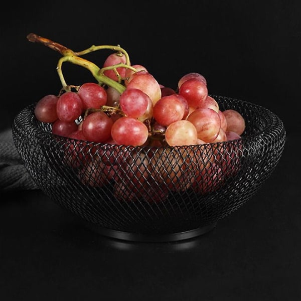 Metal Mesh Benkeplate Frukt Snacks Kurv Skål Stativ for kjøkken, svart dekorativt bord Centerpiece