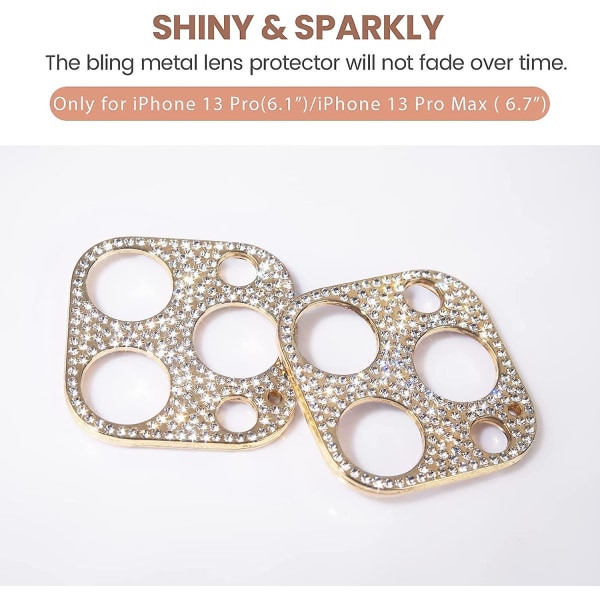 [2 Pack] Bling kameralinsebeskytter kompatibel med Iphone 13 Pro Max 6,7 tommer Gli