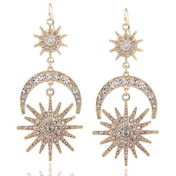 3 stk. Stjerne Måne Gudinde Hårbøjle Rhinestone Kroner, Øreringe, Halskæde (Guld)
