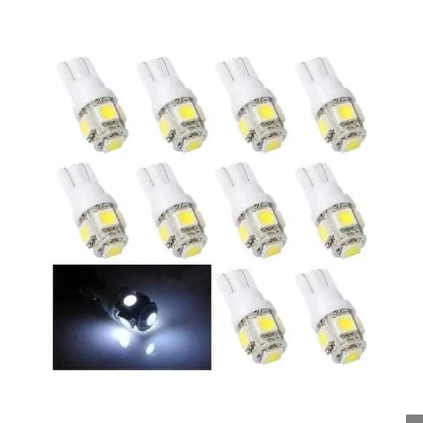 Pakke med 10 - Hvid T10 W5W LED Bilpære