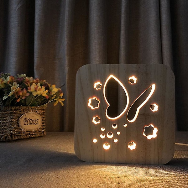 Fjäril Kreativ Bordslampa Snidade Trädjur Liten Nattlampa Presentlampa