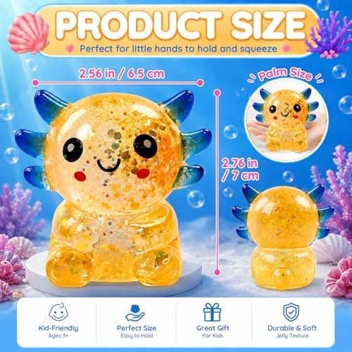 Glittrig Axolotl Squishy Leksak, Squishy Leksaker, Långsamt Återgående Squishy Orange