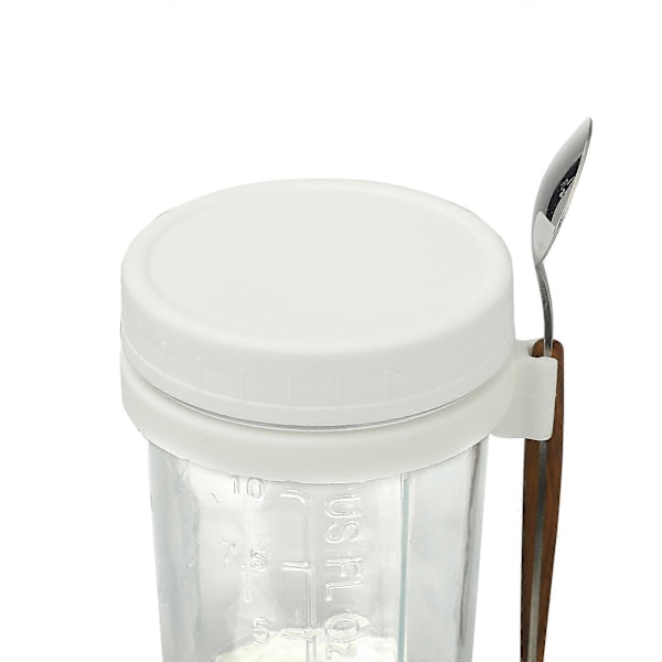 Glasbehållare för Havregryn med Sked - 350ml Flerfärgad 30 cl Mason Jar med Bred Öppning för Overnight Oats, Flingor, Yoghurt - Lufttät Förslutning och Läcksäkert Lock White 350ML