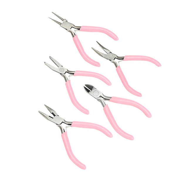 5-pack Mini Rosa 4-tums Metalltång Set Kit Skärare Handarbete Smycken Hantverksverktyg