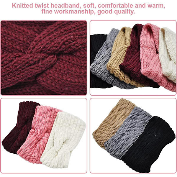 6 stk Hodebånd for kvinner, vinter, jenter, heklet strikket ørevarmer, bred elastisk, Crday-gave