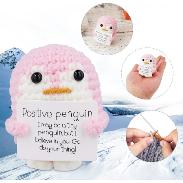 Rolig positiv pingvin, 2,6 tum emotionellt stöd pingvinleksak med positivt kort pingvin gåvor virkad handgjord docka för vänner uppmuntran dekoration Pink