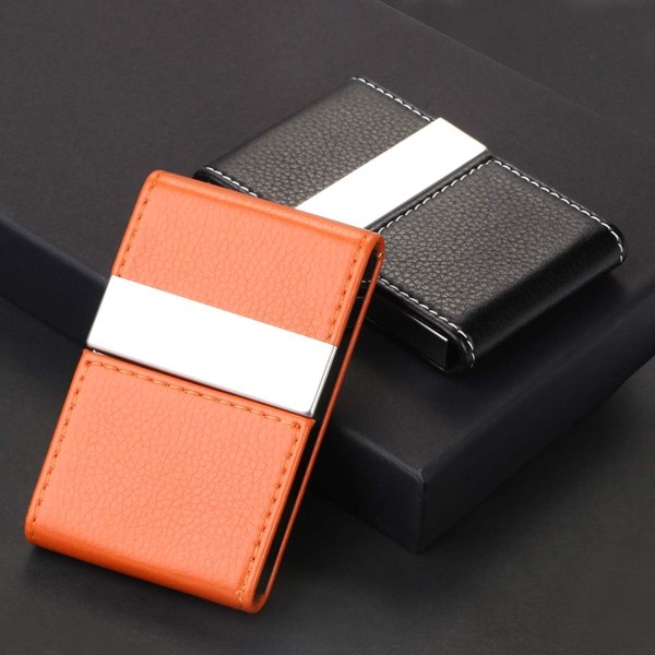 Visitkortshållare | Kreditkortshållare i PU-läder, smal ID- case i rostfritt stål för män/kvinnor | Dubbelt öppet magnetiskt spänne (svart)