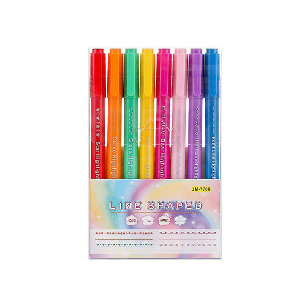 Estetisk highlighterpenna set, 8 olika former dubbla spetsmarkörer Nyhet Kontorsmaterial Skolmaterial