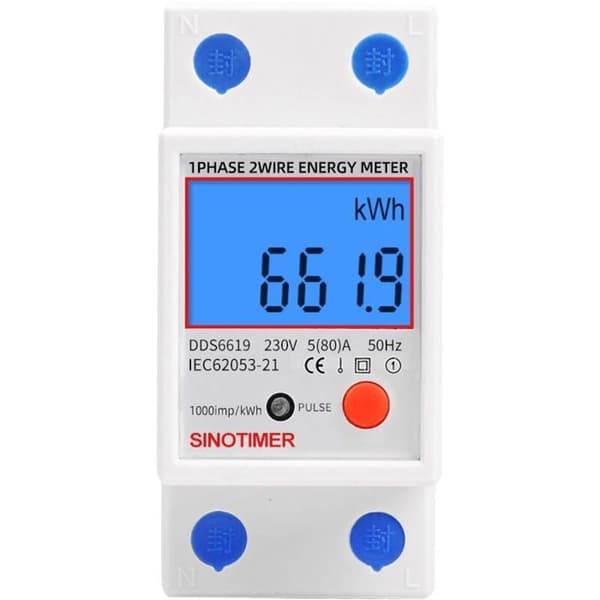 Enkeltfaset bimåler, MID-certificeret, 45A maks. modulær, enkelt takst, LCD-display - Smart elmåler