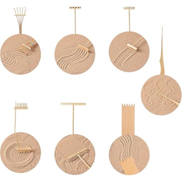 7 st Mini Zen Garden Rikor, Zen Sand Garden Rikset, Mini Zen Garden Verktyg Och Tillbehör För Hemgåva Trädgårdsdekoration Lugn Och Andlig Meditation
