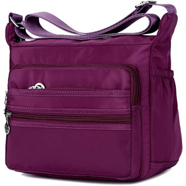 Kvinnors multi-ficka casual crossbody handväskor vattentäta axelväskor i nylon (lila)