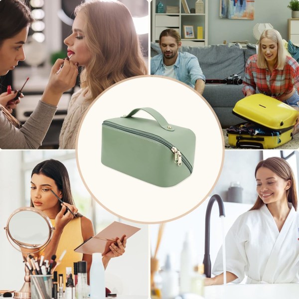 Kosmetisk väska Resväska, stor kapacitet högkvalitativ hudvårdsväska och necessär med handtag, vattentät necessär för damer (ljusgrön)