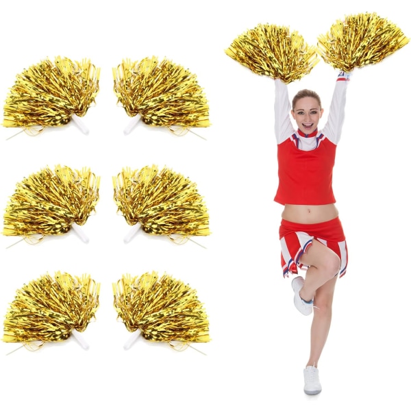 6 kpl Cheerleading Pom Poms Paton Kahva, Muoviset Cheerleader Cheerleader Squad Pommit lapsille Ball Fancy Dress Cheer Party Sports Dance (kultainen)