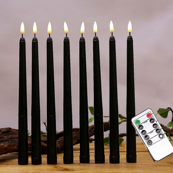 6 stk flammeløse sorte koniske stearinlys flimrende med 10-nøgler fjernbetjeningstimer, batteridrevne LED lysestager vindueslys