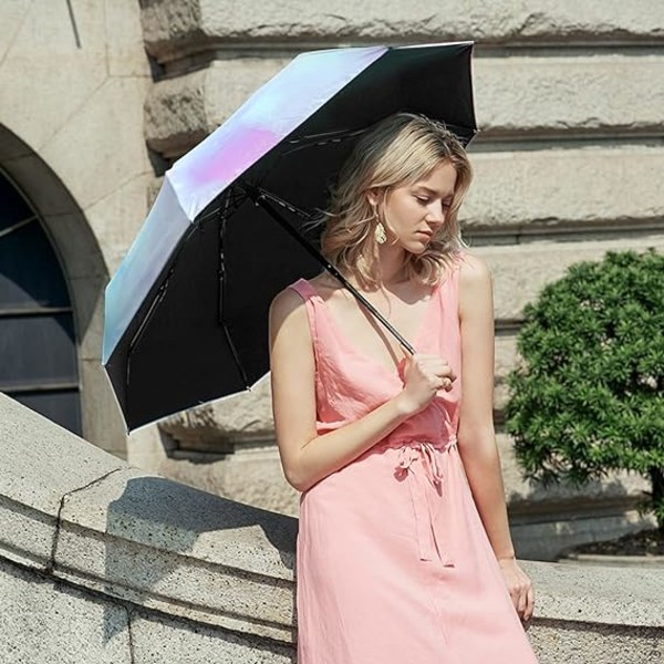 Paraply vindtæt robust, 8 ribbet mini paraply med kapsel etui, UV resistent  paraply med ergonomisk håndtag, regnbue bærbar lommeparaply 78b0 | Fyndiq