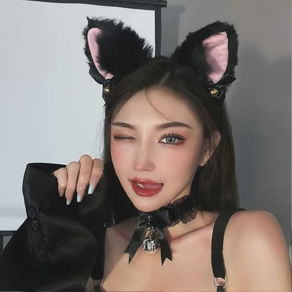 4 stk./sæt Kattekostume Cosplay Tilbehørssæt Plys Materiale Katteøre Pandebånd Bjældehalsbånd Poter Handsker Hale Sæt