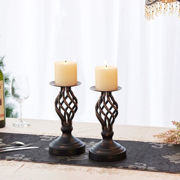 Mustat pilarikynttilänjalat: Vintage kynttilänjalat pilarikynttilöitä varten, metallinen kynttilänjalka Joulun pääsiäisen kodin sisustus, 2 kpl (22cm)