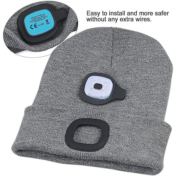 USB-oppladbar LED-lue. Belysnings- og blinkende alarmmodi 8 LED-hender