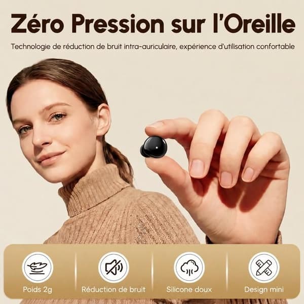 Diskrete in-ear hovedtelefoner til sidesovere – Mini 2-i-1 trådløse Bluetooth sove-øretelefoner – Sort