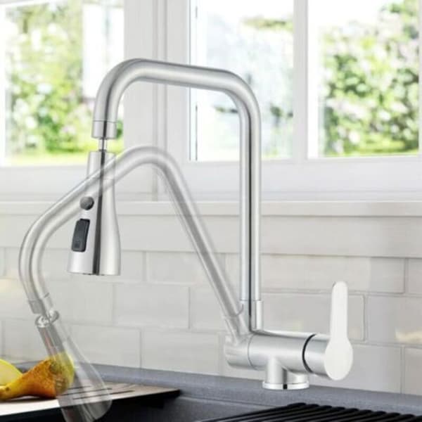 LUSKYKA® Foldbar Køkkenarmatur – Børstet 304 Rustfrit Stål – 3 Spraytilstande – 90° Foldedesign