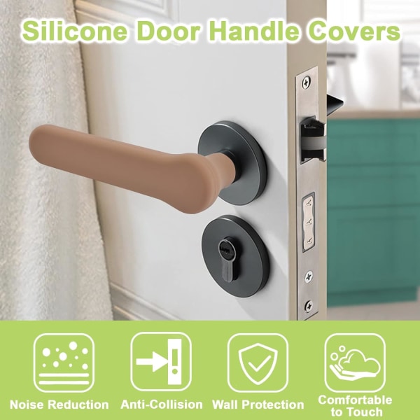 Dørhåndtaksdeksler, 2 stk Brune dørhåndtaksdeksler Silikon dørhåndtak hanskedeksler Antistatisk sikkerhetsdørknappbeskytter for flate firkantede dørhendler
