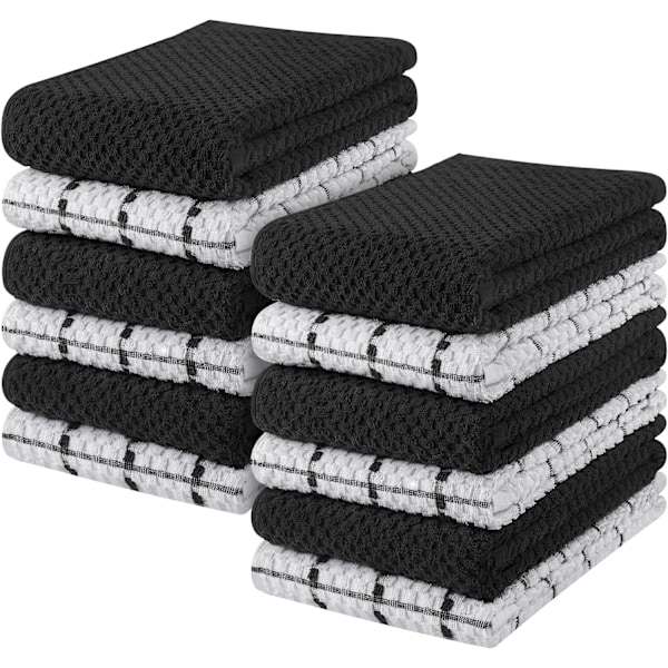 Håndklæder - Sæt med 12 køkkenhåndklæder - 38 x 64 cm - ringspundet bomuldssuperbløde absorberende opvaskehåndklæder, tehåndklæder og barhåndklæder 6pcs