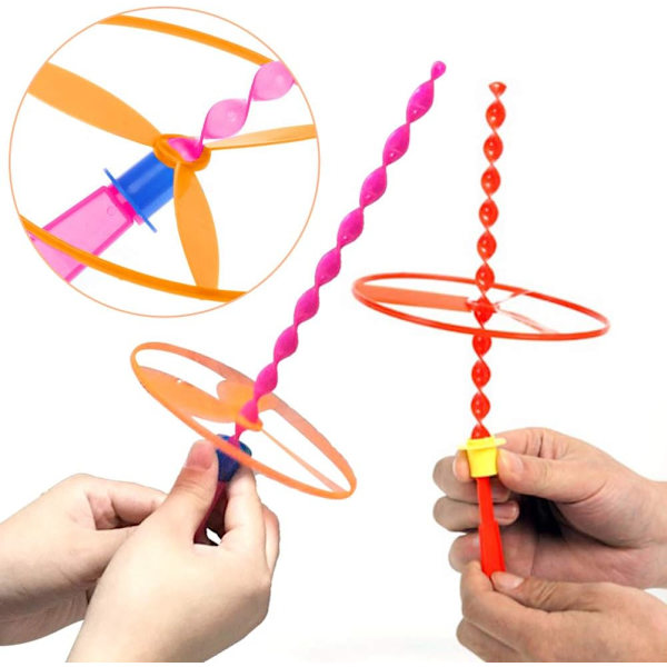 10 stk. Twisty Pull String Flyvende Underkopper Spindende Flyvende Disk Helikoptere Legetøj Pædagogisk Legetøj til Børn-Stil tilfældig, farve tilfældig