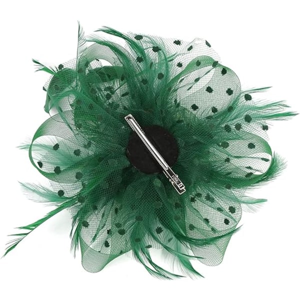 Fascinator Hat for Women Ladies Wedding Fascinators Tea Party Hat Flapper Pillbox Hat Ascot Race Hat Feather Flower(mørkegrønn) dark green