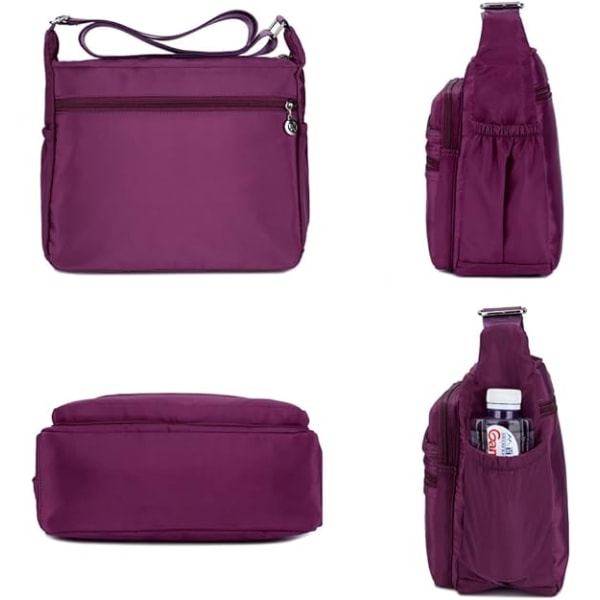 Naisten monitaskuiset casual käsilaukut, vedenpitävät nylon olkalaukut (violetti)