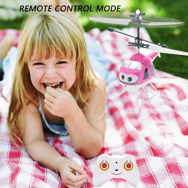 Tegneserie Intelligent Sansing Flygende Leke Fjernstyrt Helikopter Leke Med LED Lys Pink